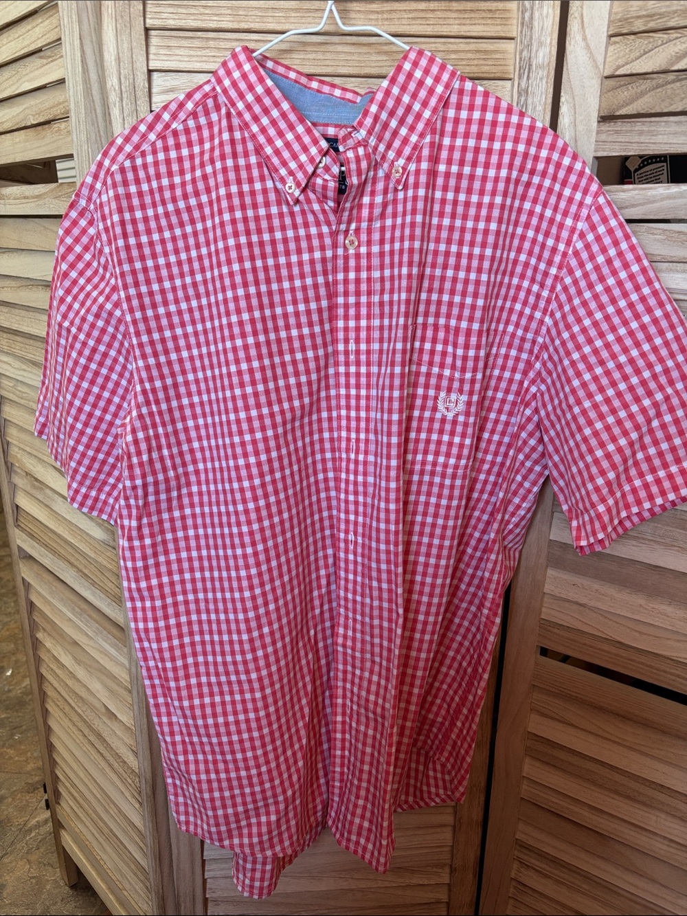 Chaps Red and White Gingham Short-Sleeve Button-Down Shirt Large